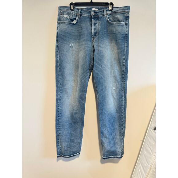 Hudson Sartor Relaxed Skinny Jeans Mens 38 Mura Wash Distressed Stretch Denim - Picture 1 of 8